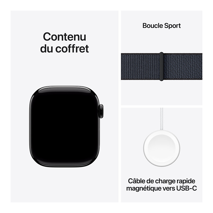 Apple Watch Series 10 GPS - Aluminium Noir - Bracelet Sport Textile Encre Violette - 42 mm