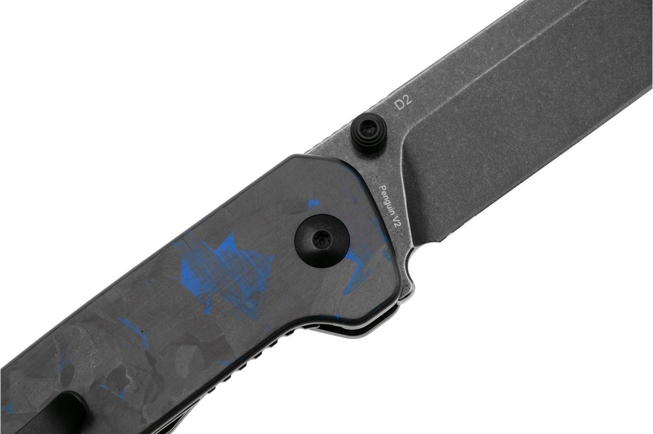 QSP Knife Penguin V2 QS130V2-E2 Blackwashed D2, G10 Shredded Carbon Overlay, zakmes