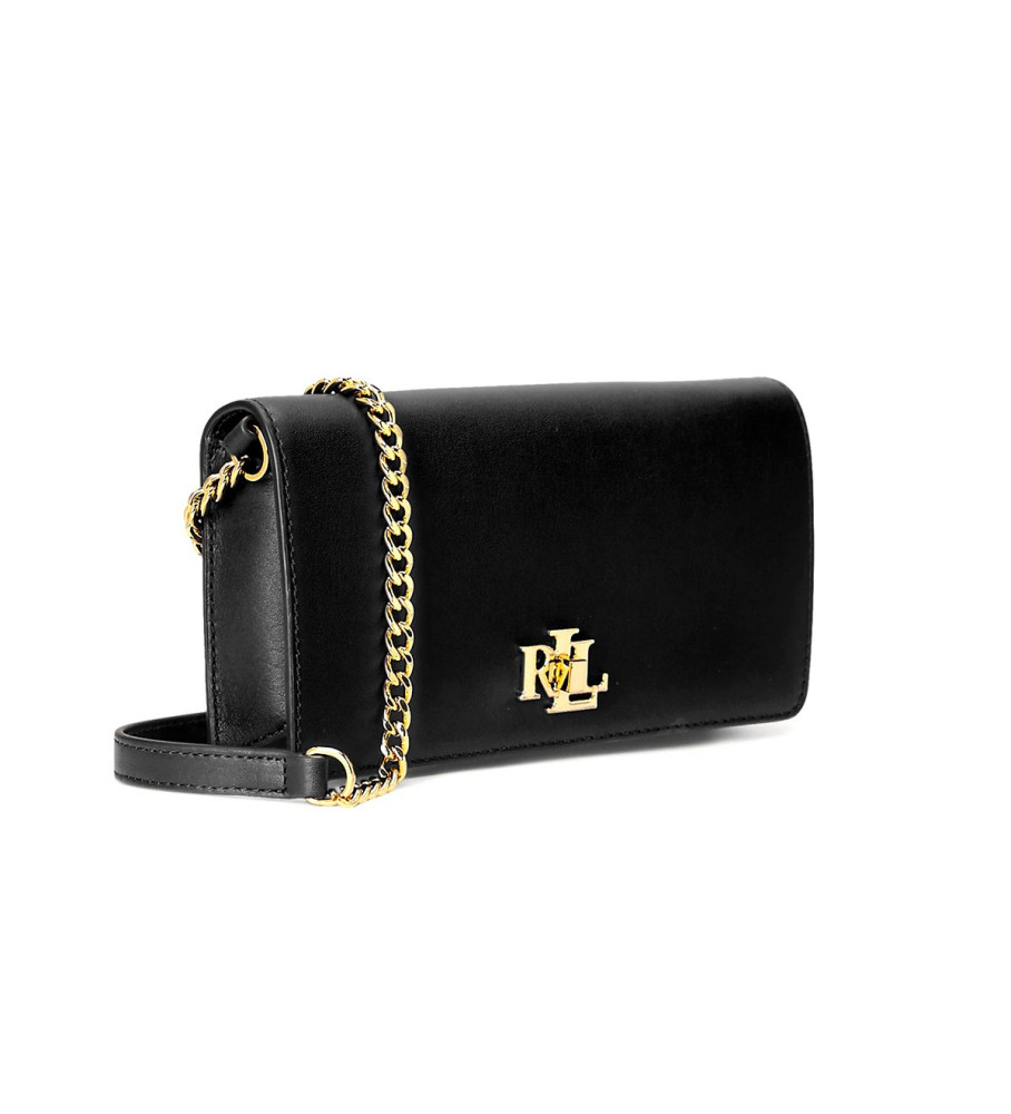 Bolsa de couro Ralph Lauren com fecho giratório, preta.