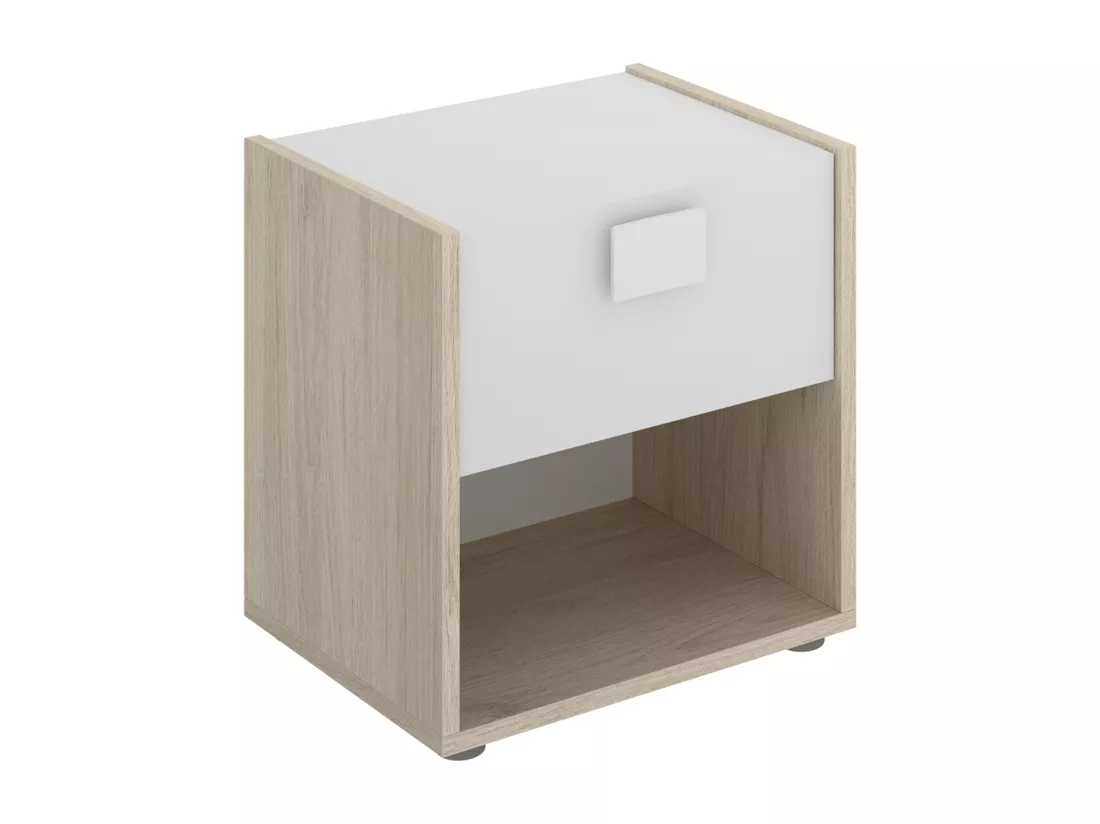 Ensemble chambre à coucher pour enfant complète ( lit enfant 190x90 cm avec 2 tiroirs + table de chevet + commode ) coloris blanc, chêne naturel