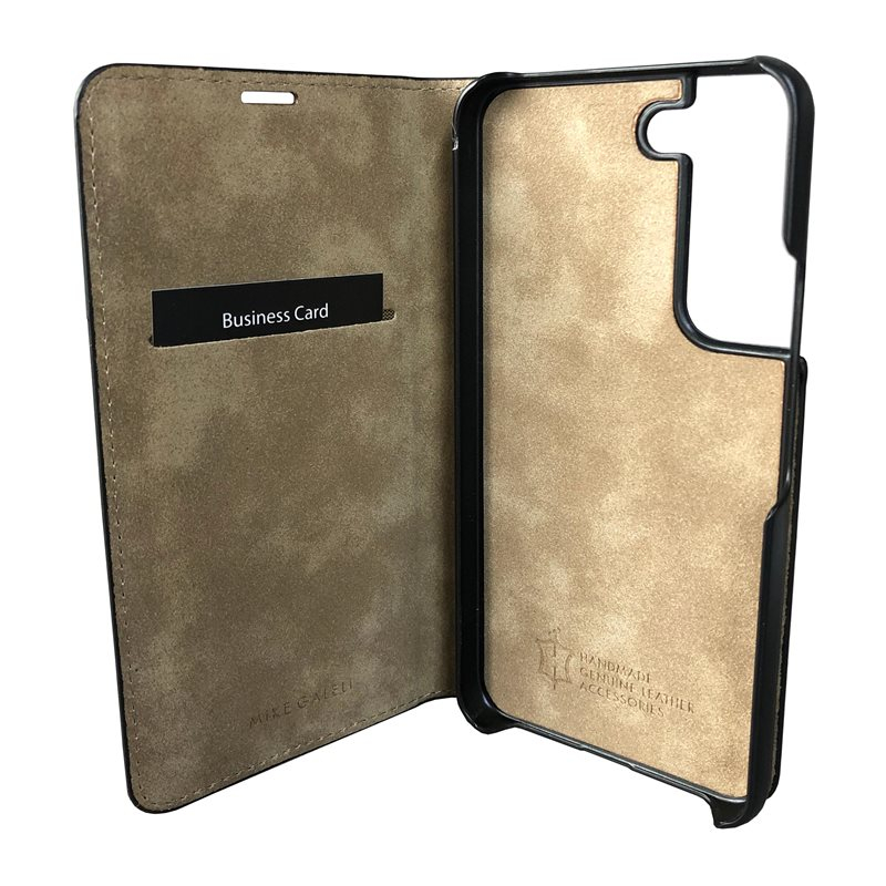 Samsung Galaxy S22 5G Echtleder Book Case Tasche Flip Cover Hand Made (MARCS22-M01) - Schwarz