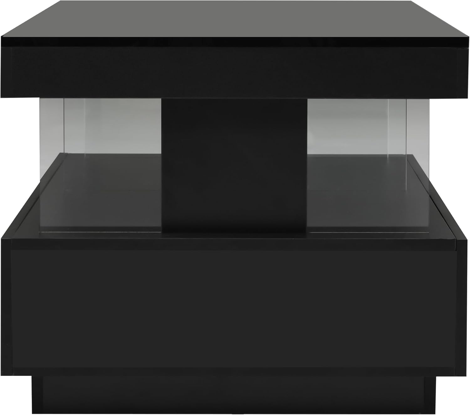 okwish Couchtisch für Wohnzimmer Holztisch Moderner Sofatisch, Schwarz Glanz Kaffeetisch mit LED-Leuchten und 2 Schubladen Lagerung für Zuhause 100 * 60 * 49.5cm