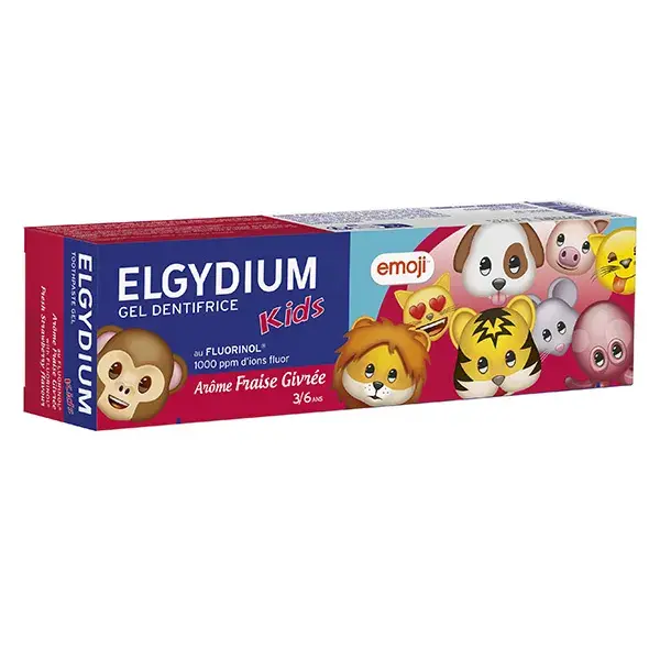 Pasta de dente infantil Elgydium Emoji, sabor morango gelado, 3 a 6 anos, tubo de 50ml