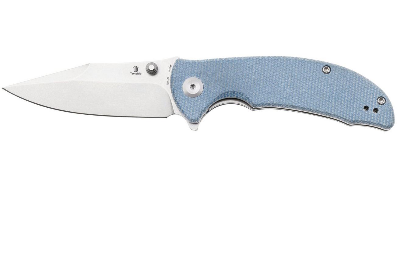 Tenable Knives Rei T1061A1 Stonewashed 14C28N, Blue Micarta, zakmes, Karambit Maker design