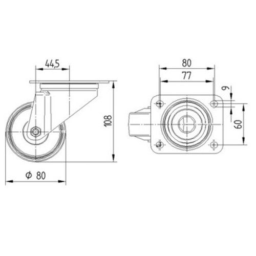 TENTE 3470 PIR 080 P62 blauw zwenkwiel 80 mm