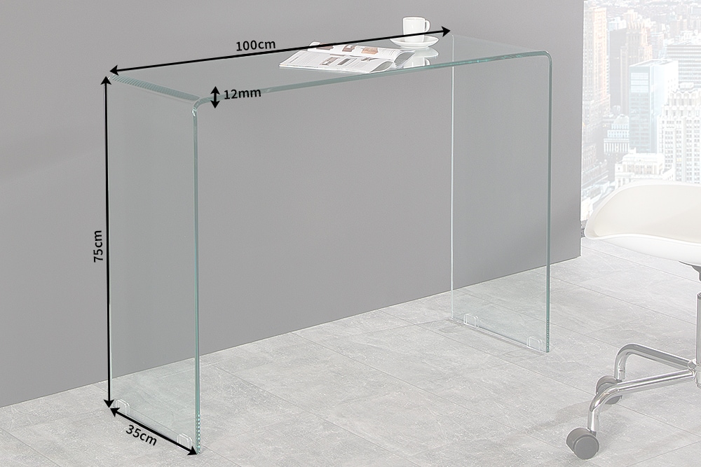 riess-ambiente Konsolentisch FANTOME - 100cm transparent Schreibtisch Ganzglastisch