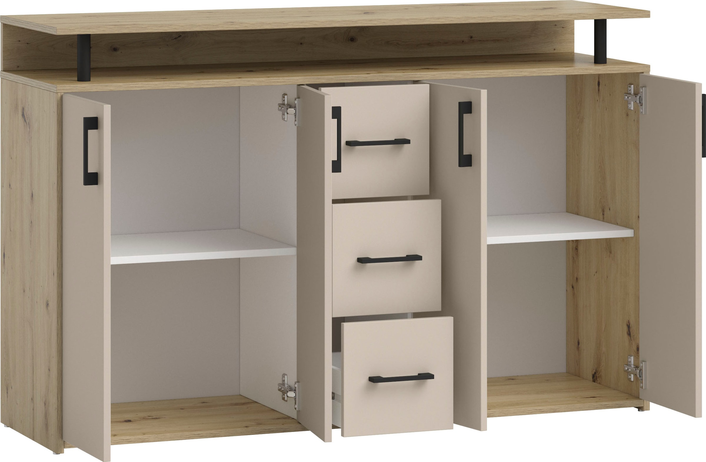 HBZ Sideboard »Drivno Sideboard, B/H/T 139x90x34 cm« 1 Stk. tlg. Breite 139cm, Kugelauszug, Einlegeböden verstellbar,  3 Schubkästen