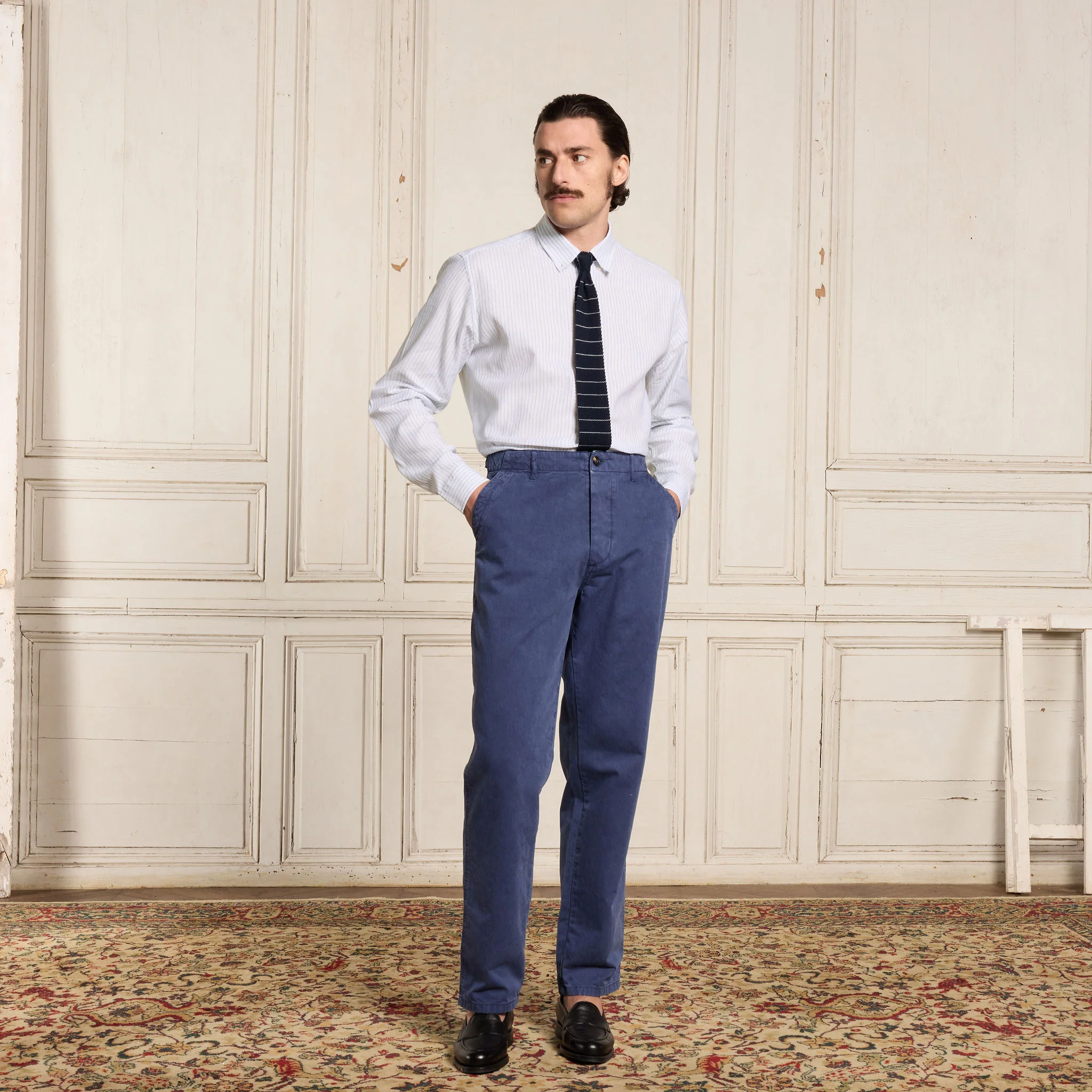 Blue striped cotton and linen shirt