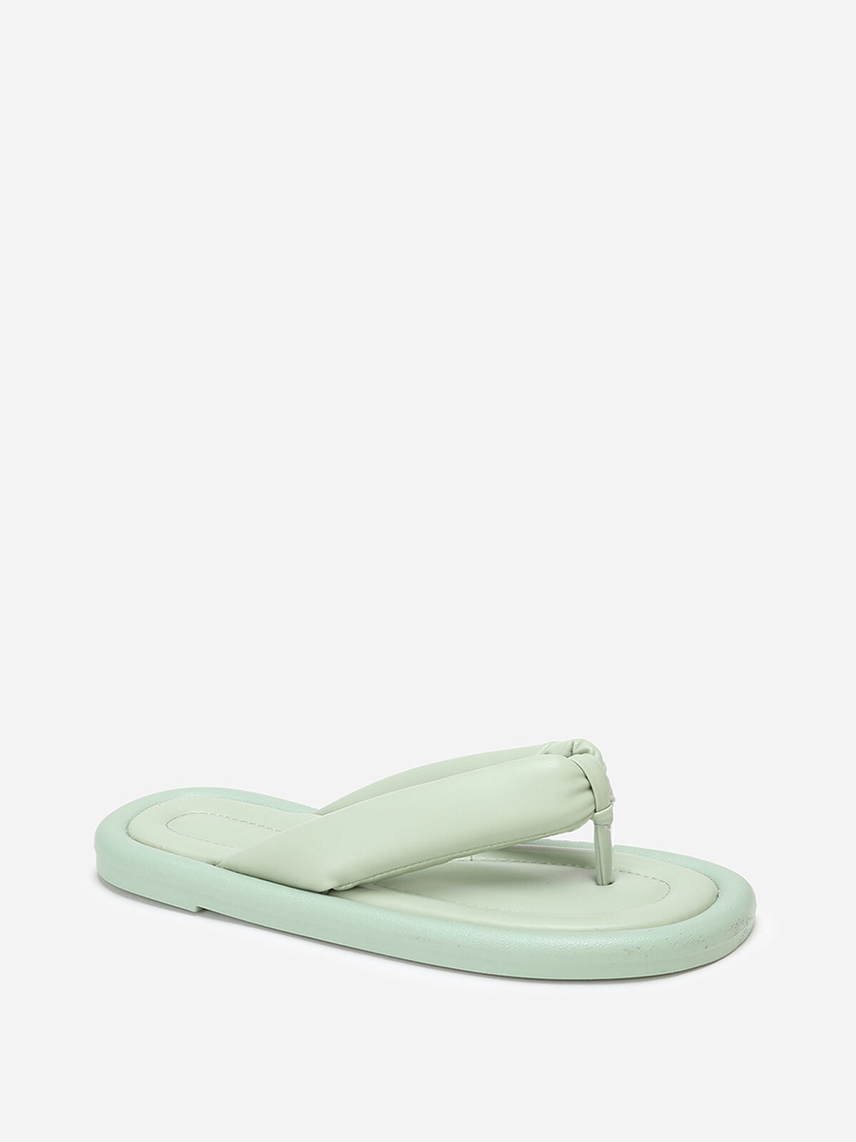 Tongs en simili à bride arrondie et matelassée- Vert