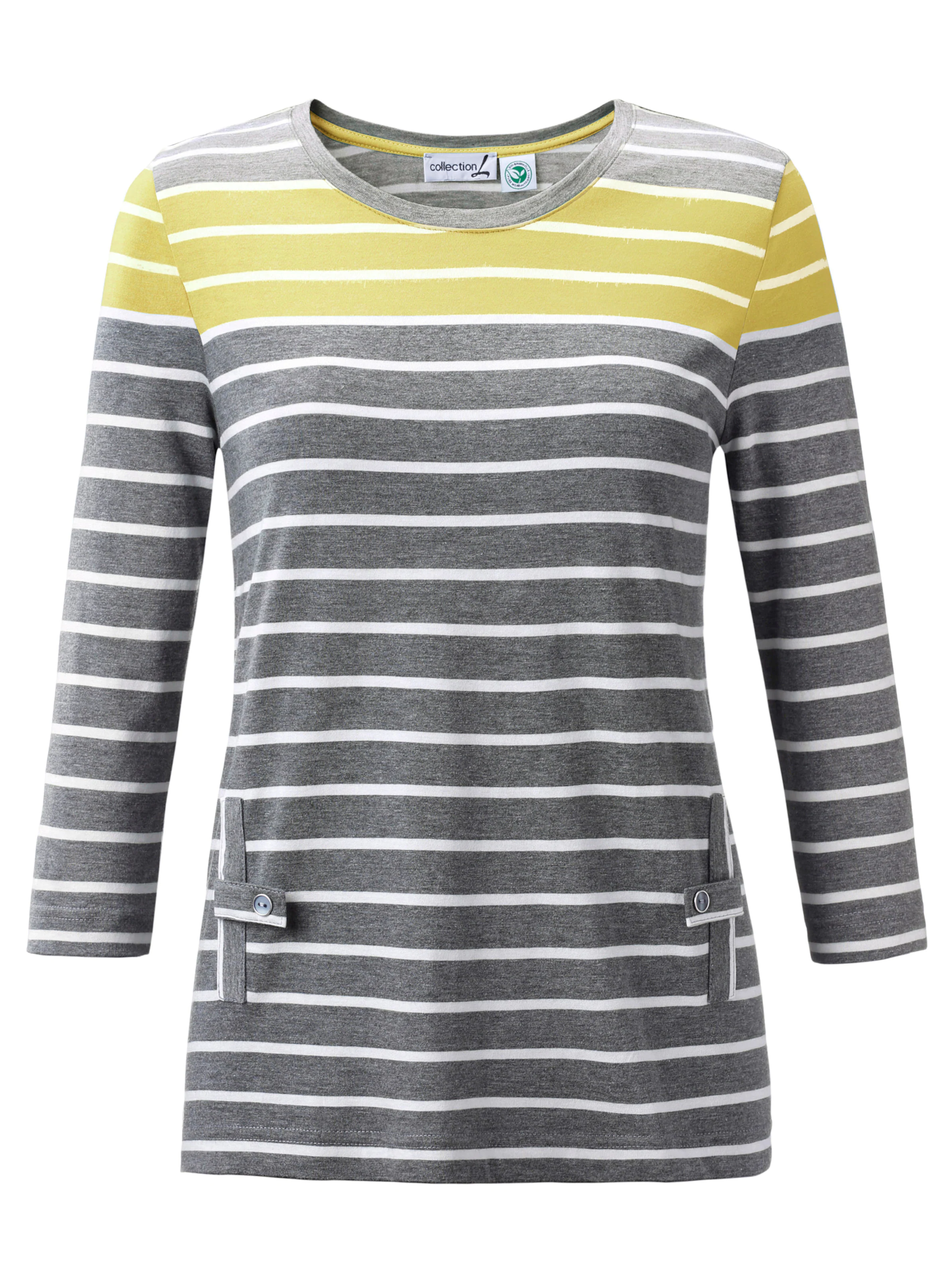 3/4-Arm-Shirt in anthrazit-zitrone-gestreift