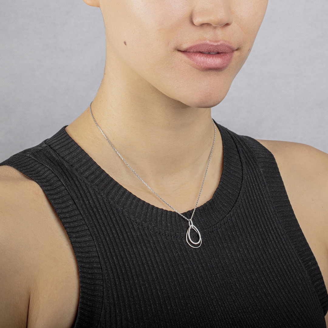 Collier mit Anhänger 925 Silber rhodiniert mit Zirkonia 43cm