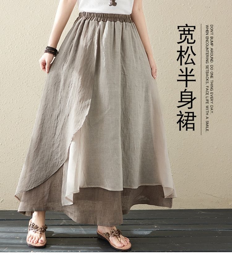 Supernova - Tweekleurige asymmetrische maxi-A-lijn rok met hoge taille