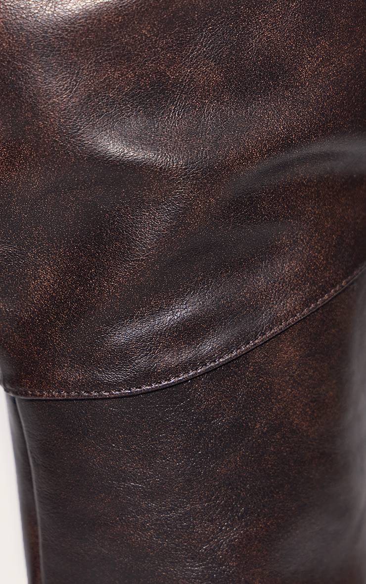 Chocolat Botte Haute À Talon Avec Détails De Coutures En Synthétiquecuir