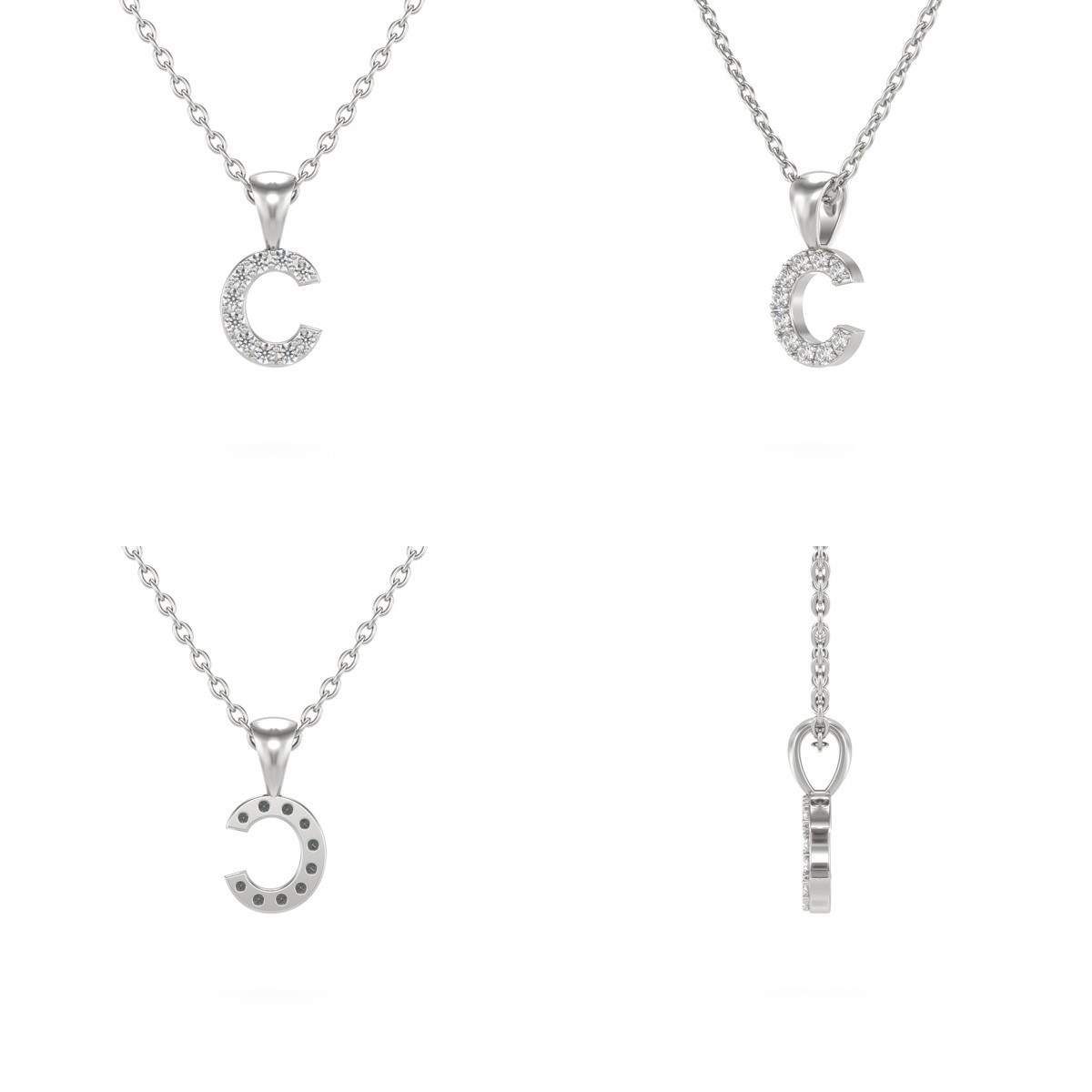 Collier Pendentif ADEN Lettre C Diamant Chaine Argent 925 incluse 0.72grs