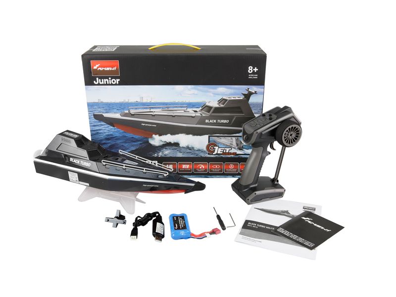 Amewi Militärboot Black Turbo Schwarz, 420 mm, RTR Ferngesteuertes Boot mit Jetantrieb