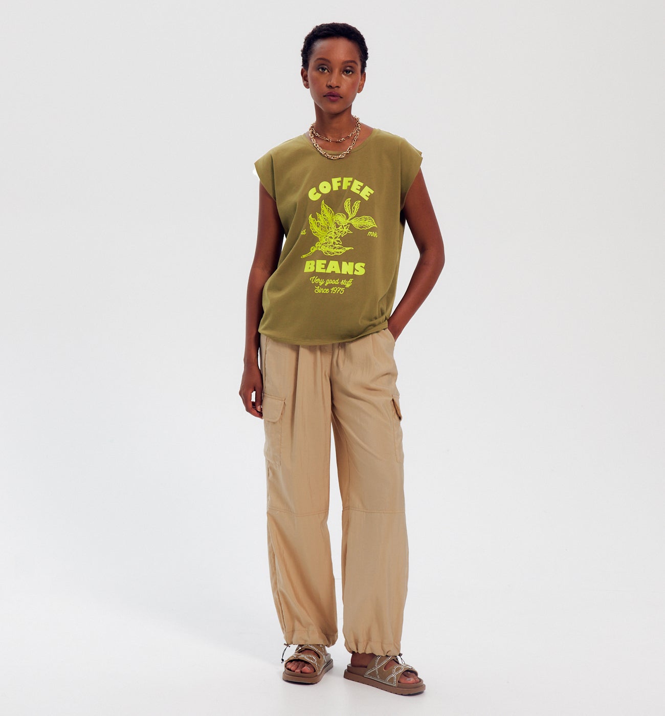 T-shirt col rond Femme - Imprimé kaki
