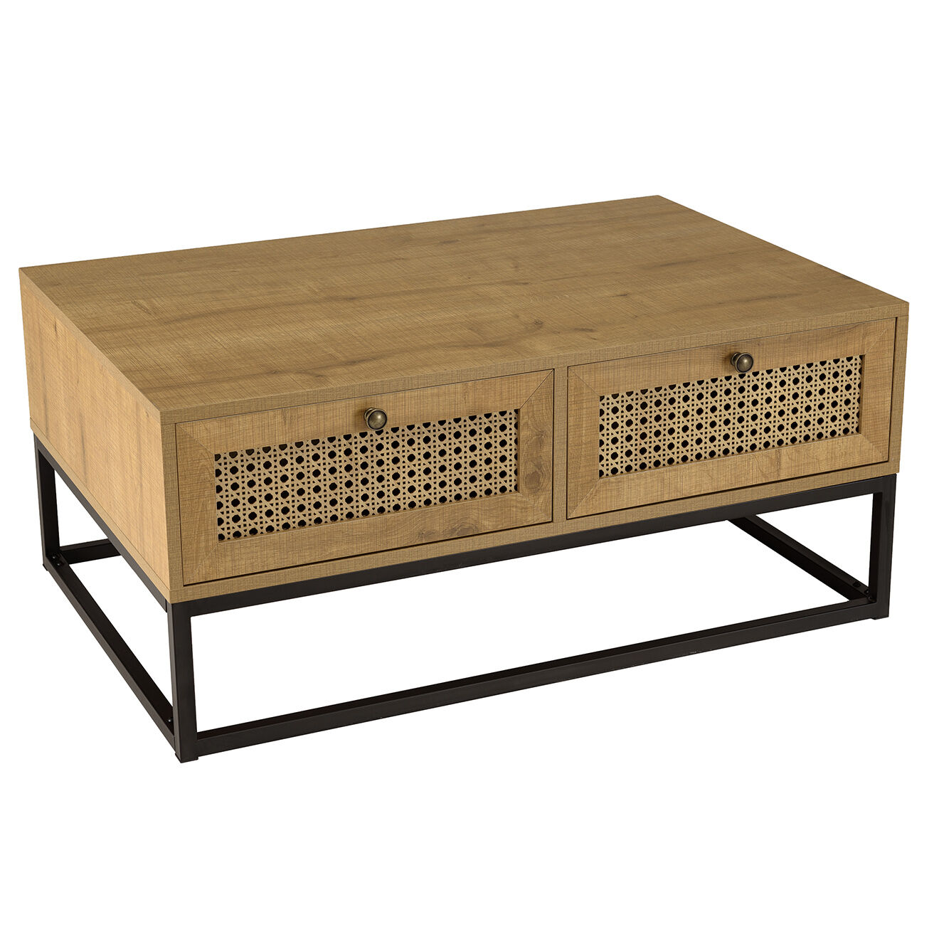 Macabane Table basse 4 tiroirs rotin marron - 90x60x40 cm