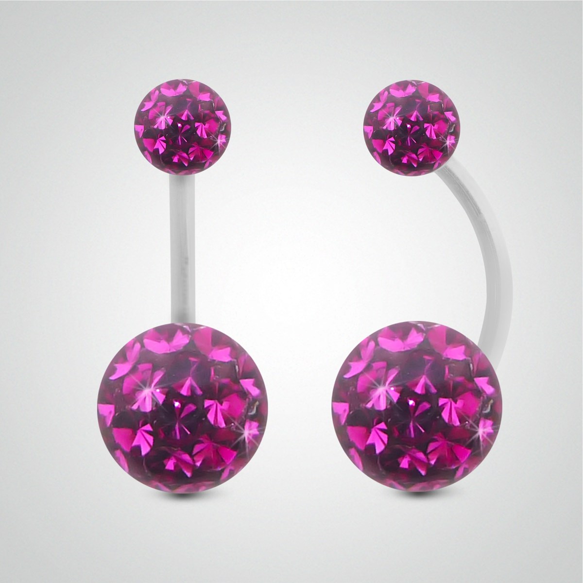 Piercing de nombril en or blanc et cristal de Swarovski fushia (grand modèle)