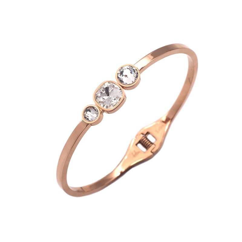 Bracelet rigide en acier cuivré orné de cristaux Swarovski avec pierres Crystal