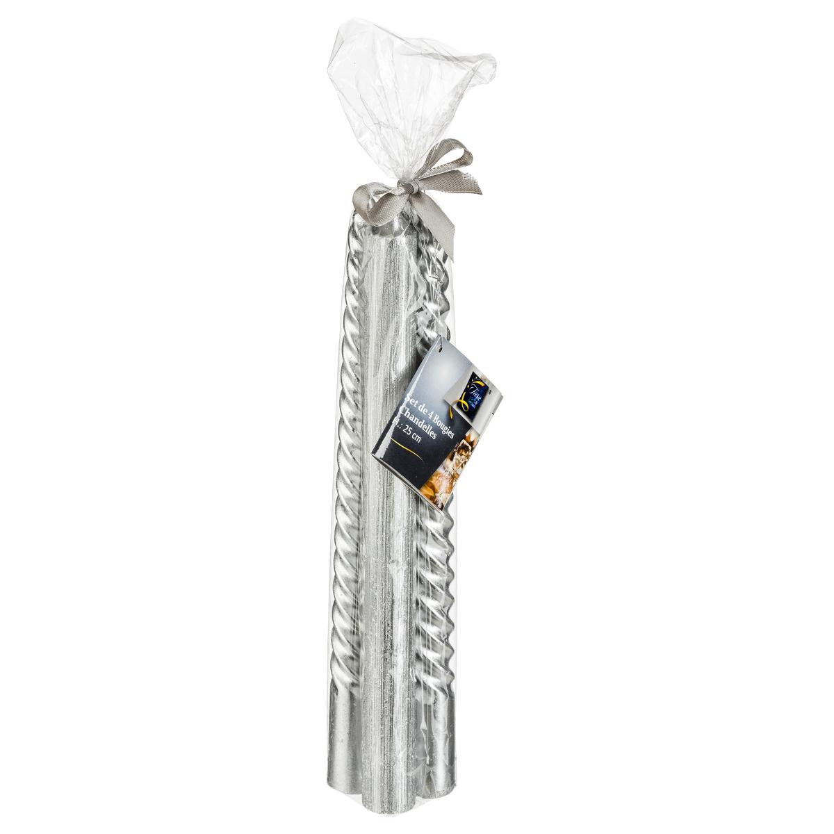 BOUGIE BATON X4 PIECES PAILLETTE TWIST ARGENT 48G
