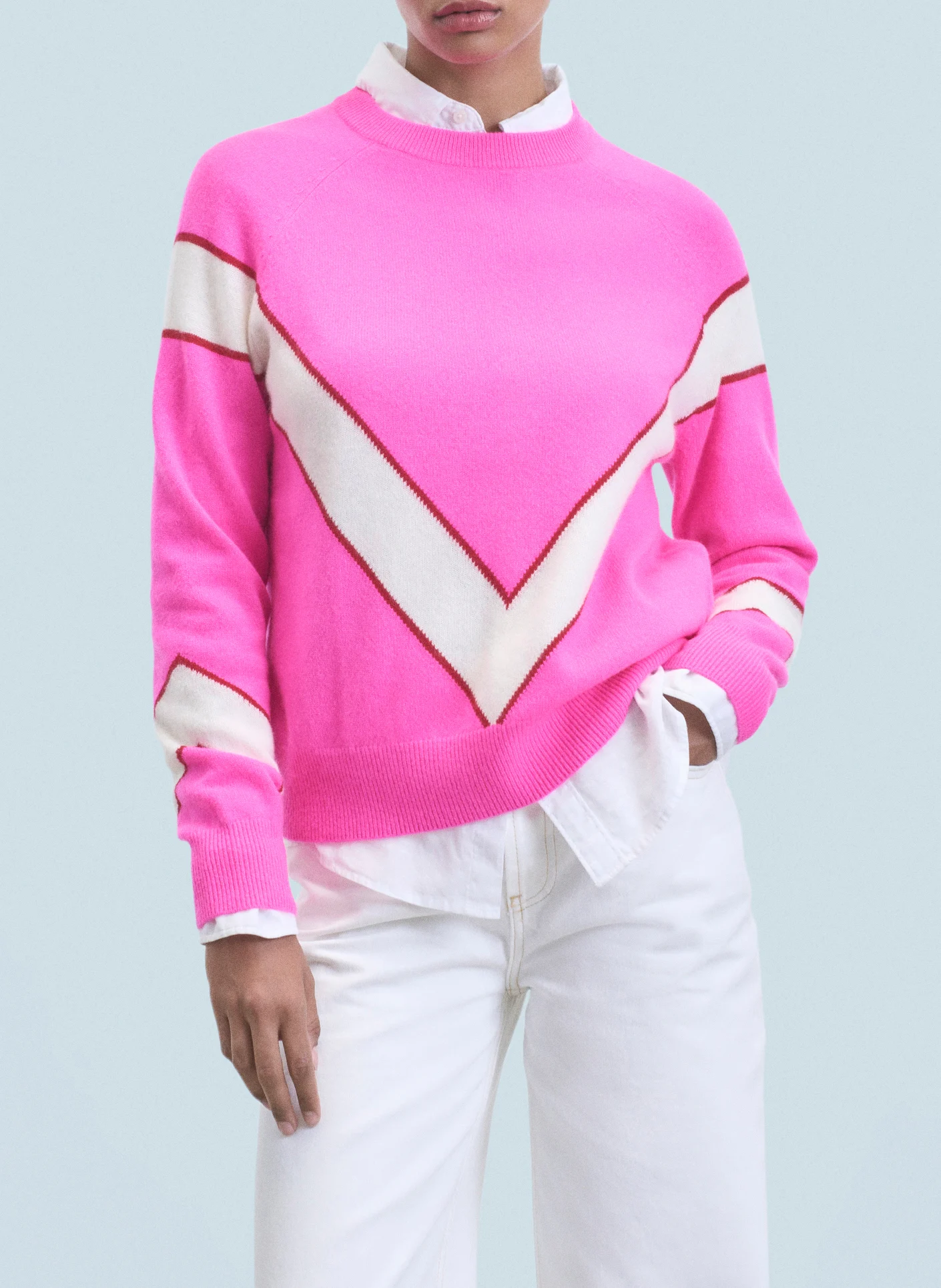 Pull droit col rond en cachemire | Rose