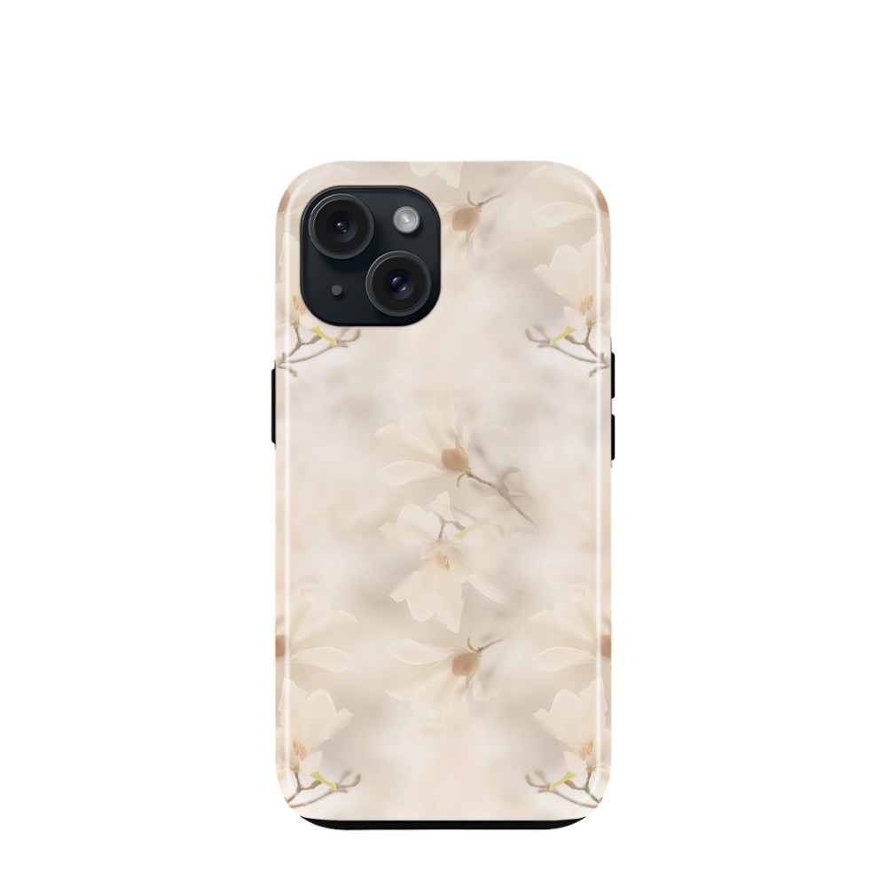 iPhone 15 Hybrid (Kunststoff / Gummi) Hülle Blütenlicht - Beige