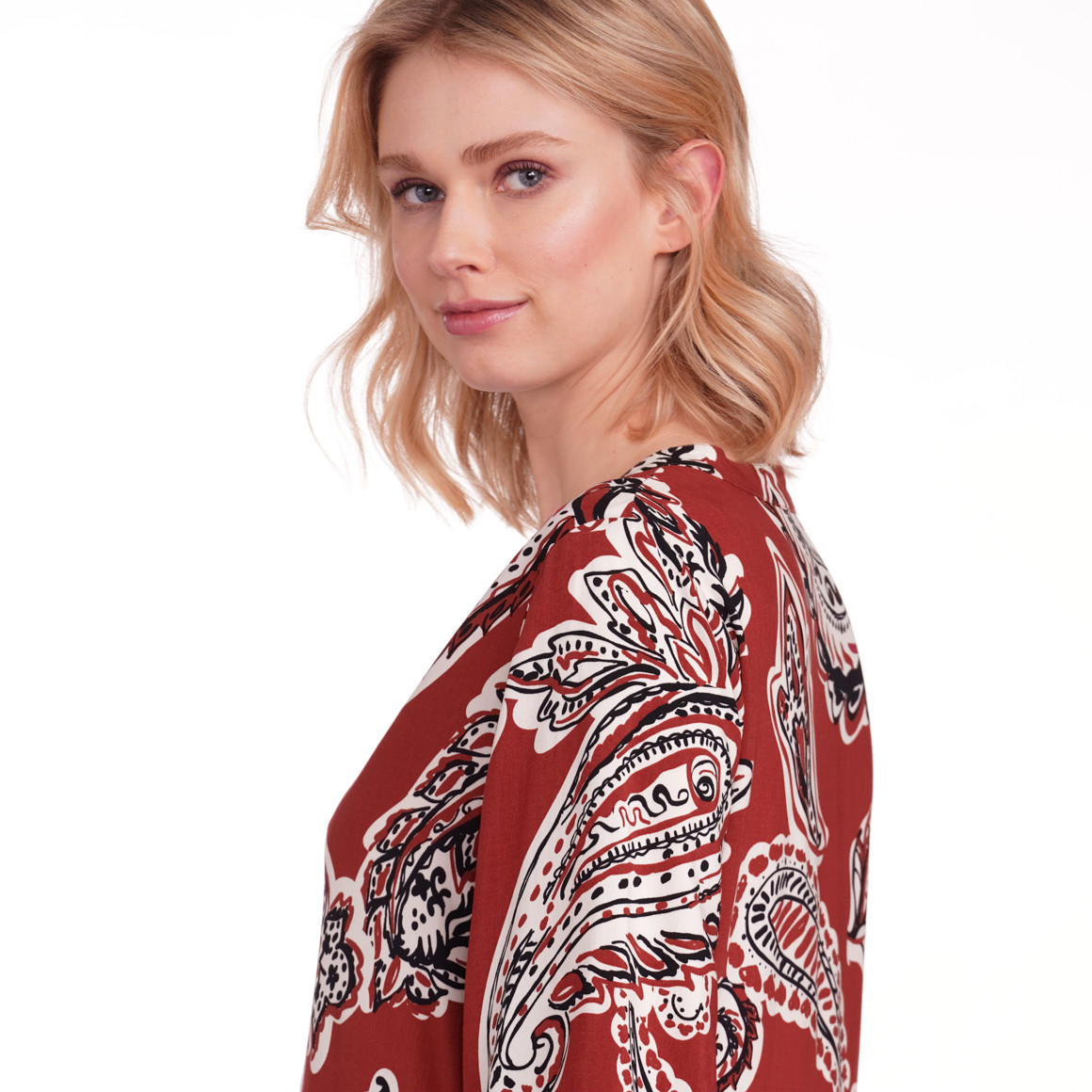 Gina Collection Damen Midikleid mit Allover-Motiv dunkelrot