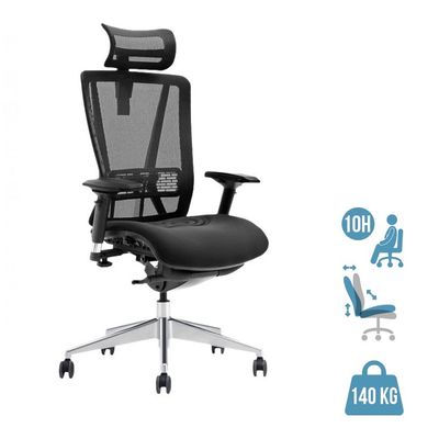Fauteuil de bureau VASEAT - accoudoirs réglables - appui-tête intégré - assise en tissu - noir
