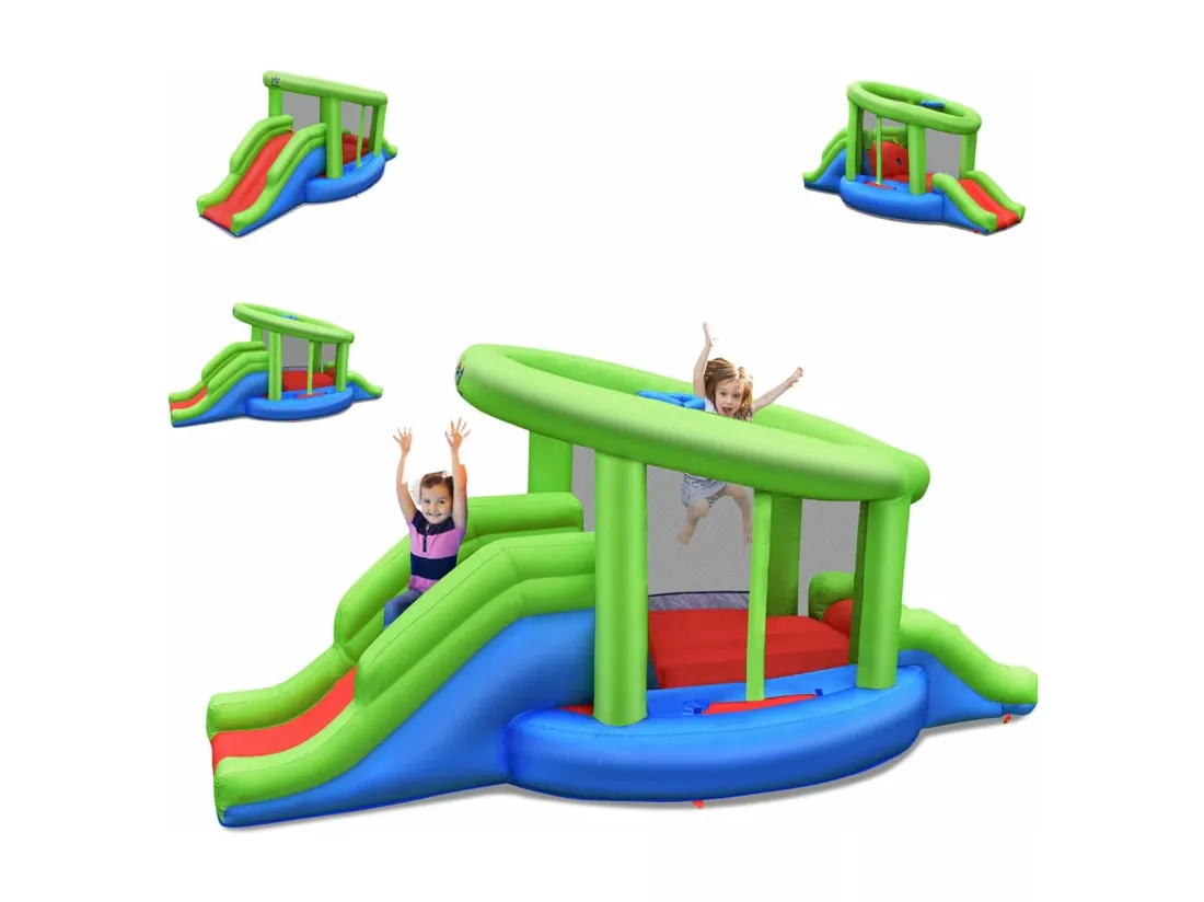 Château Gonflable en Forme de Escargot avec 2 Toboggans, Maison de Rebond Gonflable avec Mur d'escalade, Panier de Basket, Charge 135 kg pour 2 Enfants de 3-10 Ans（sans souffleur)