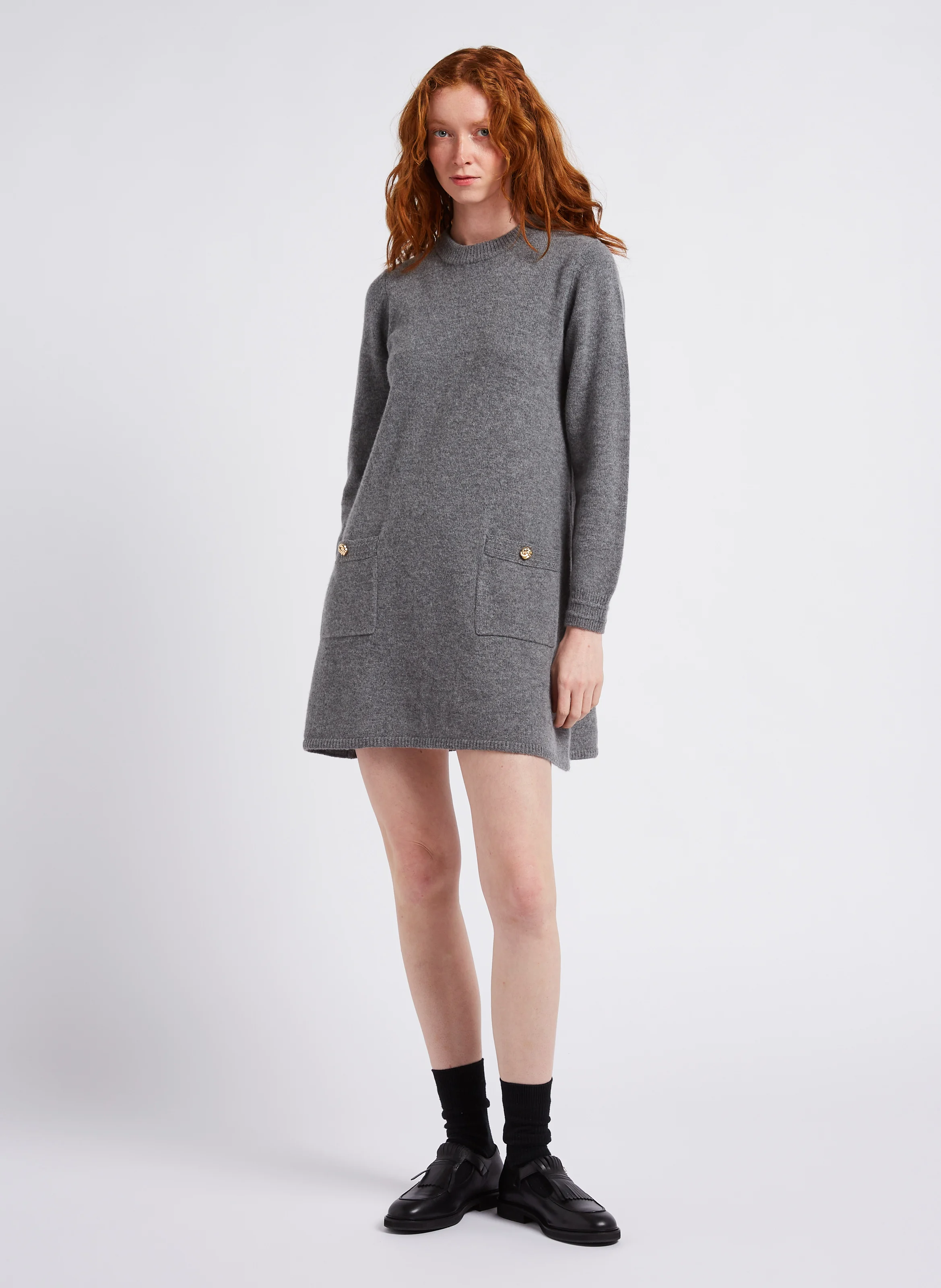 ROSS - Robe courte col rond en laine et en cachemire mélangés | Gris