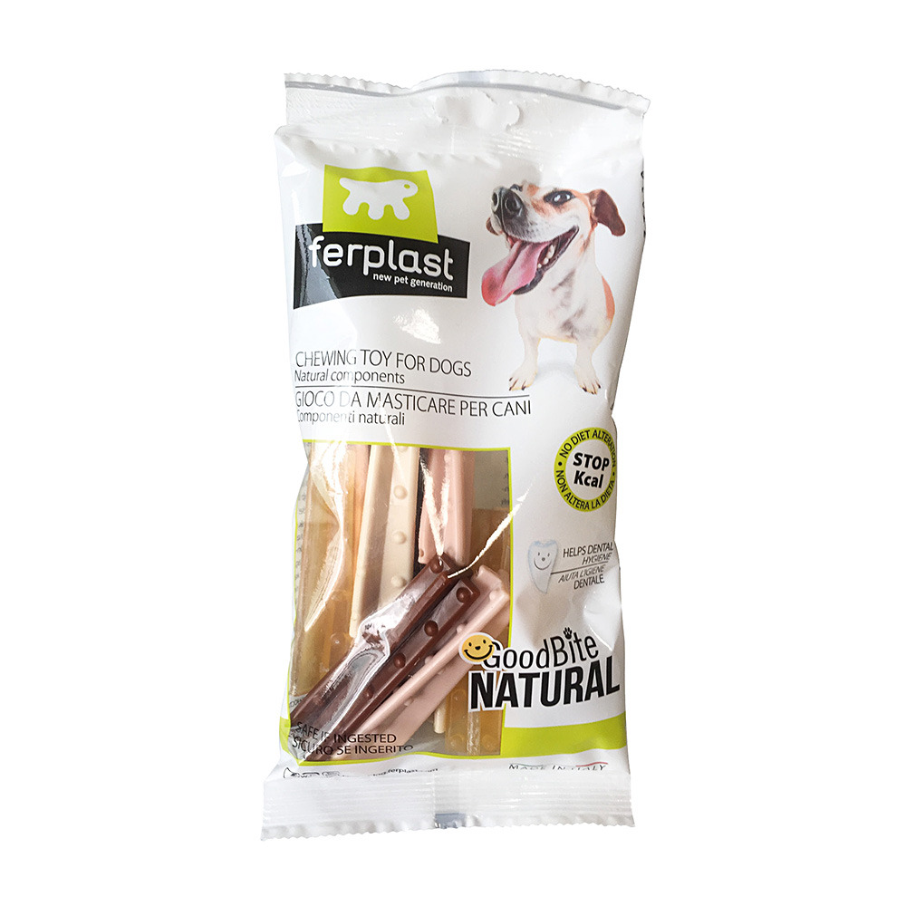 Goodbite natural s jouet os à hélice pour l'hygiène dentaire, 4 saveurs poulet boeuf jambon céréales, chien moyen-petit (5-15 kg),