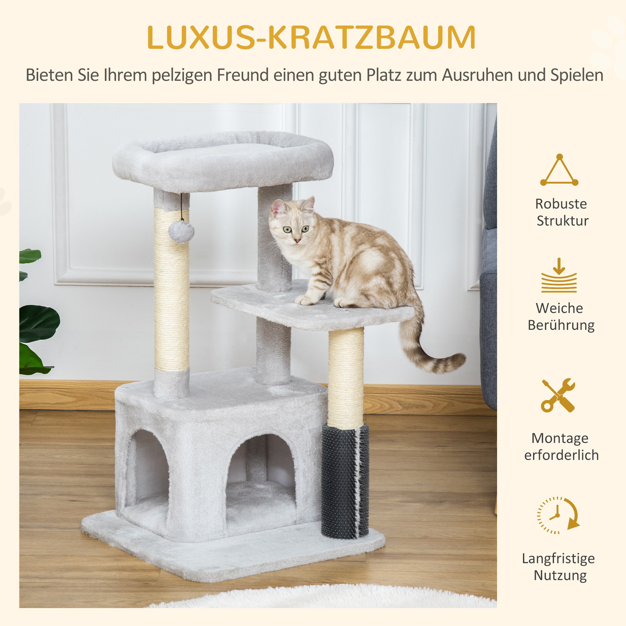 PawHut Kratzbaum mit mehrstufigem Design grau 48L x 48B x 80H cm