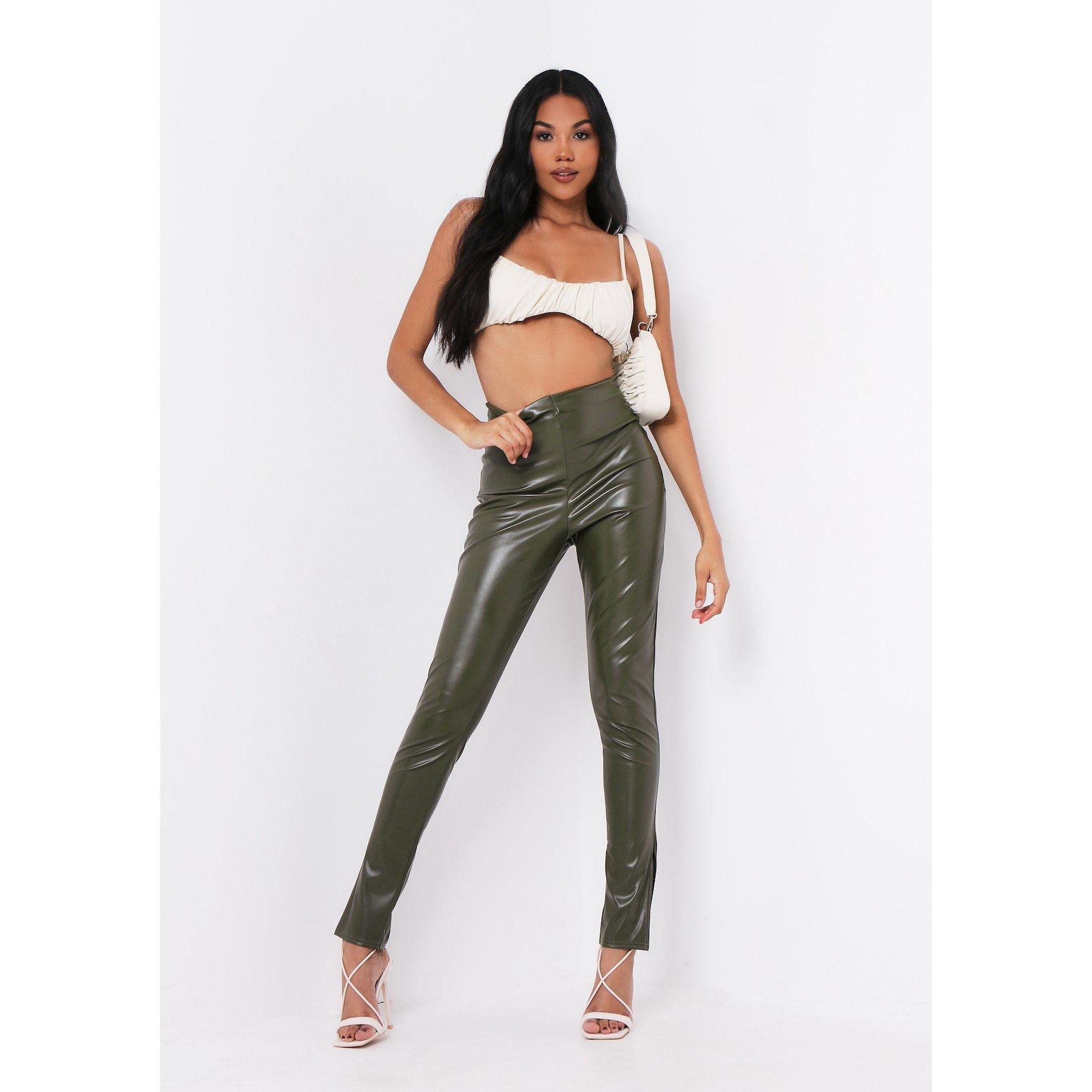 Missy Empire Vegan Leather Side Split Leggings