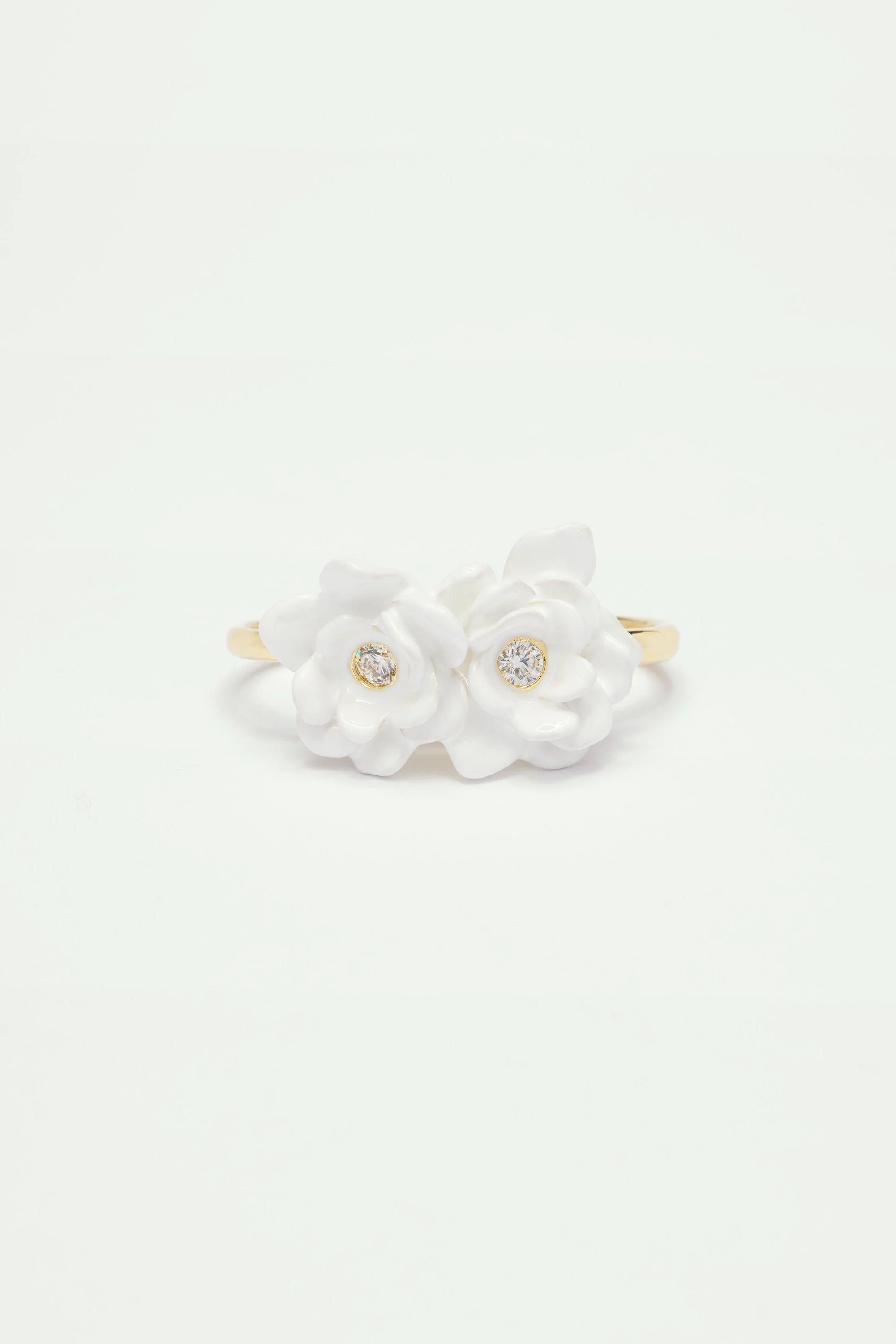 Bague ajustable deux doigts fleurs s | Blanc