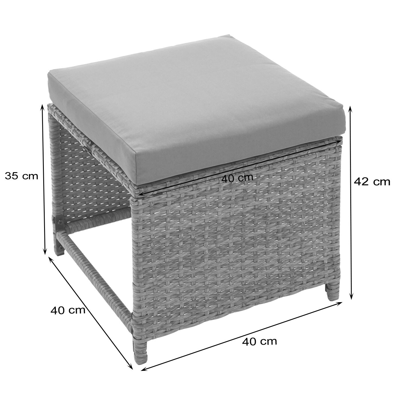 2er-Set Poly-Rattan Hocker MCW-G16, Gartenhocker Sitzhocker, Gastronomie ~ schwarz, Kissen hellgrau