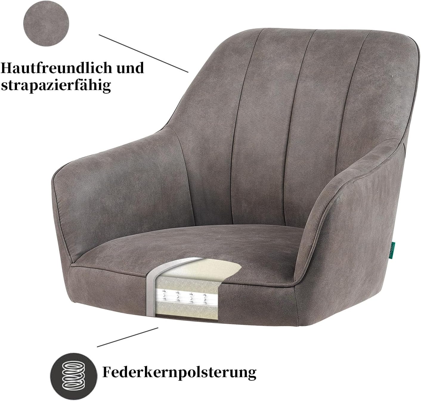 DUBI Möbel Esszimmerstühle 2er Set 360° drehbar mit Taschenfederkern, hoher Sitzkomfort, bis 150 kg belastbar, Lederoptik Taupe, Robustes Metall-Kreuzgestell, modernes Design, Modell Mika-Piet