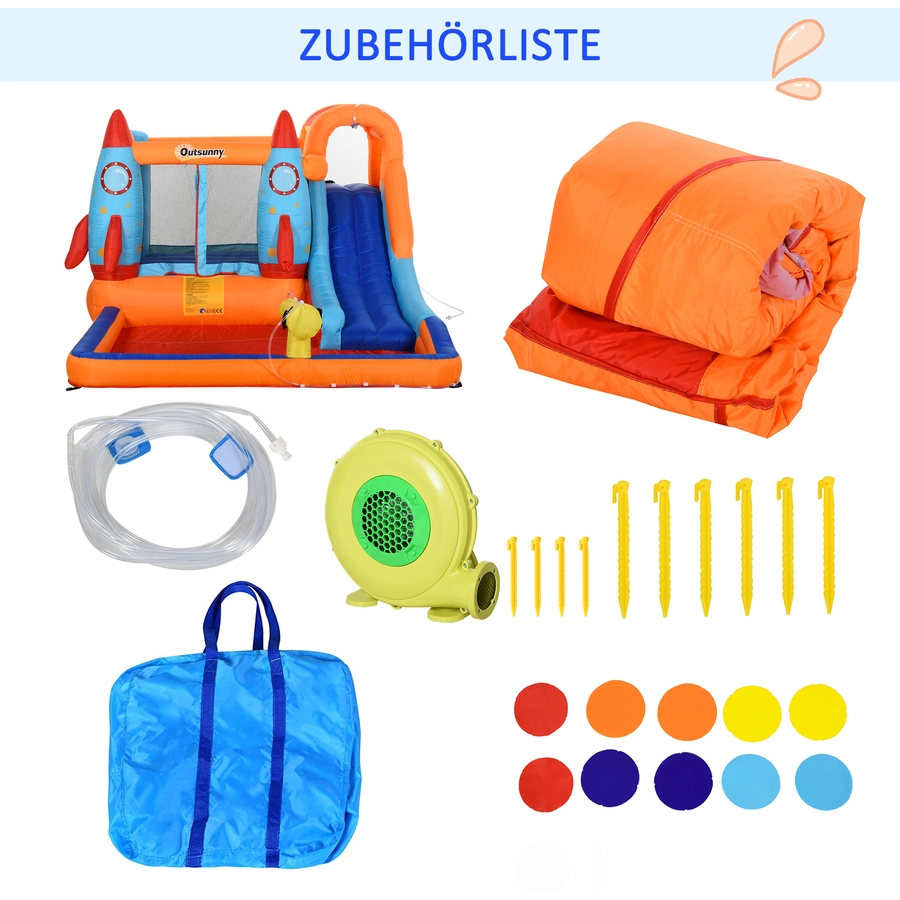 Outsunny Hüpfburg mit einem Pool und einer Rutsche bunt