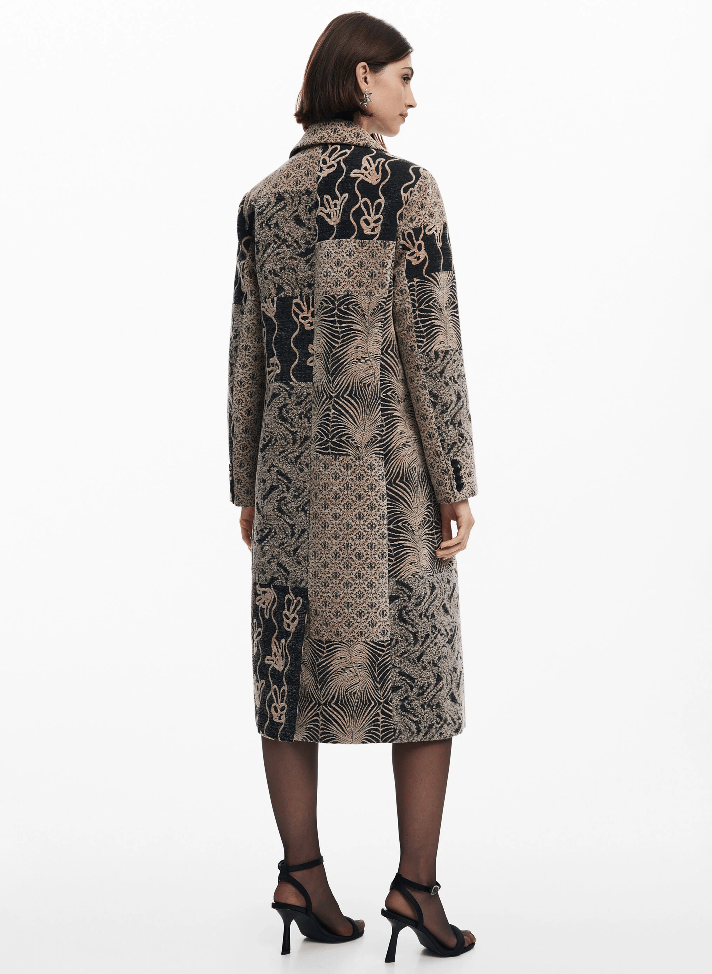 Manteau col tailleur imprimé| Blanc