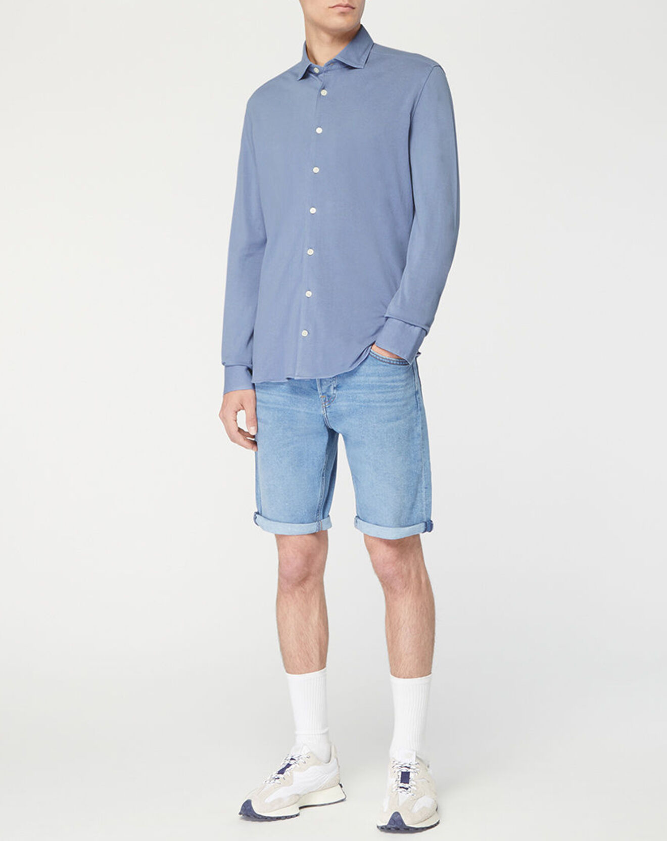 Hackett London Chemise Slim Fit Unie Piquée bleu chiné
