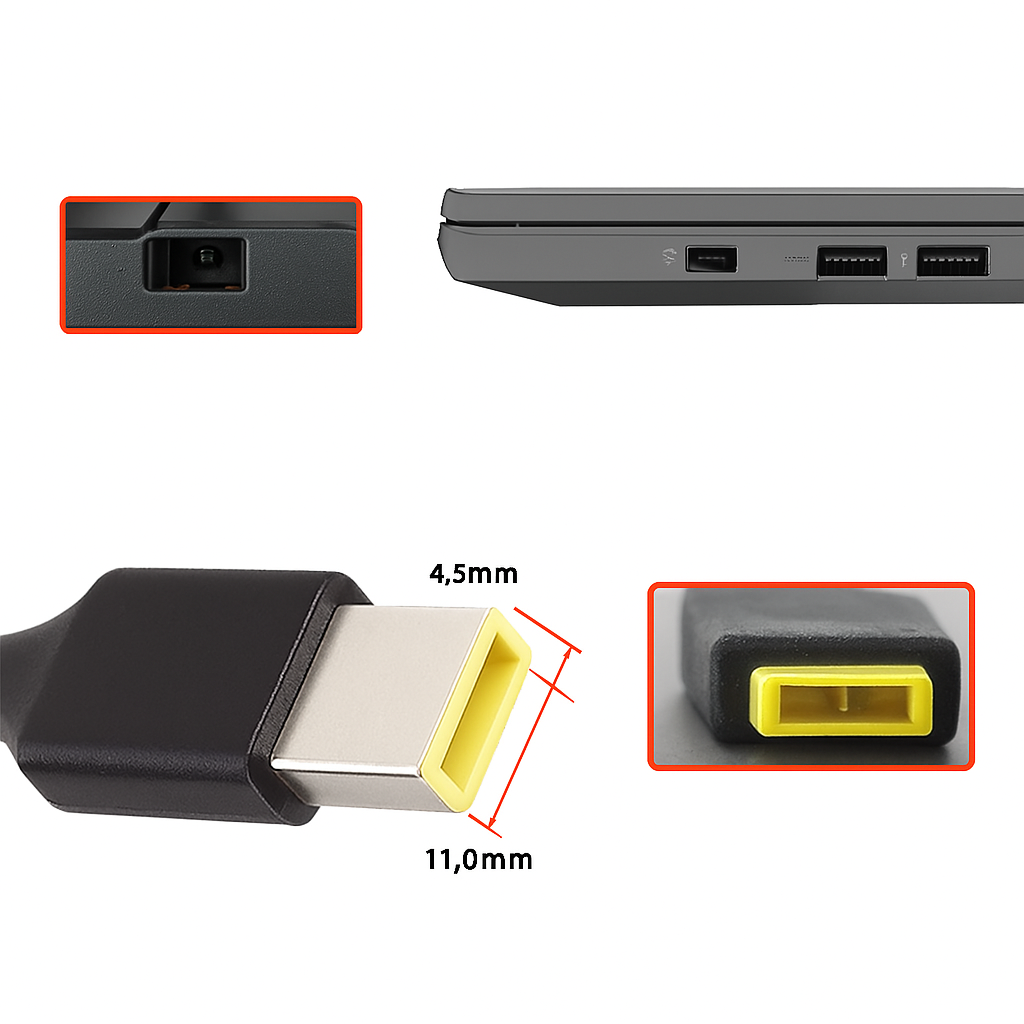 (100W / 180cm) Lenovo Laptop USB C-Rechteck DC Ladeanschluss Adapter Konverter Nylon Power Delivery Kabel - Schwarz