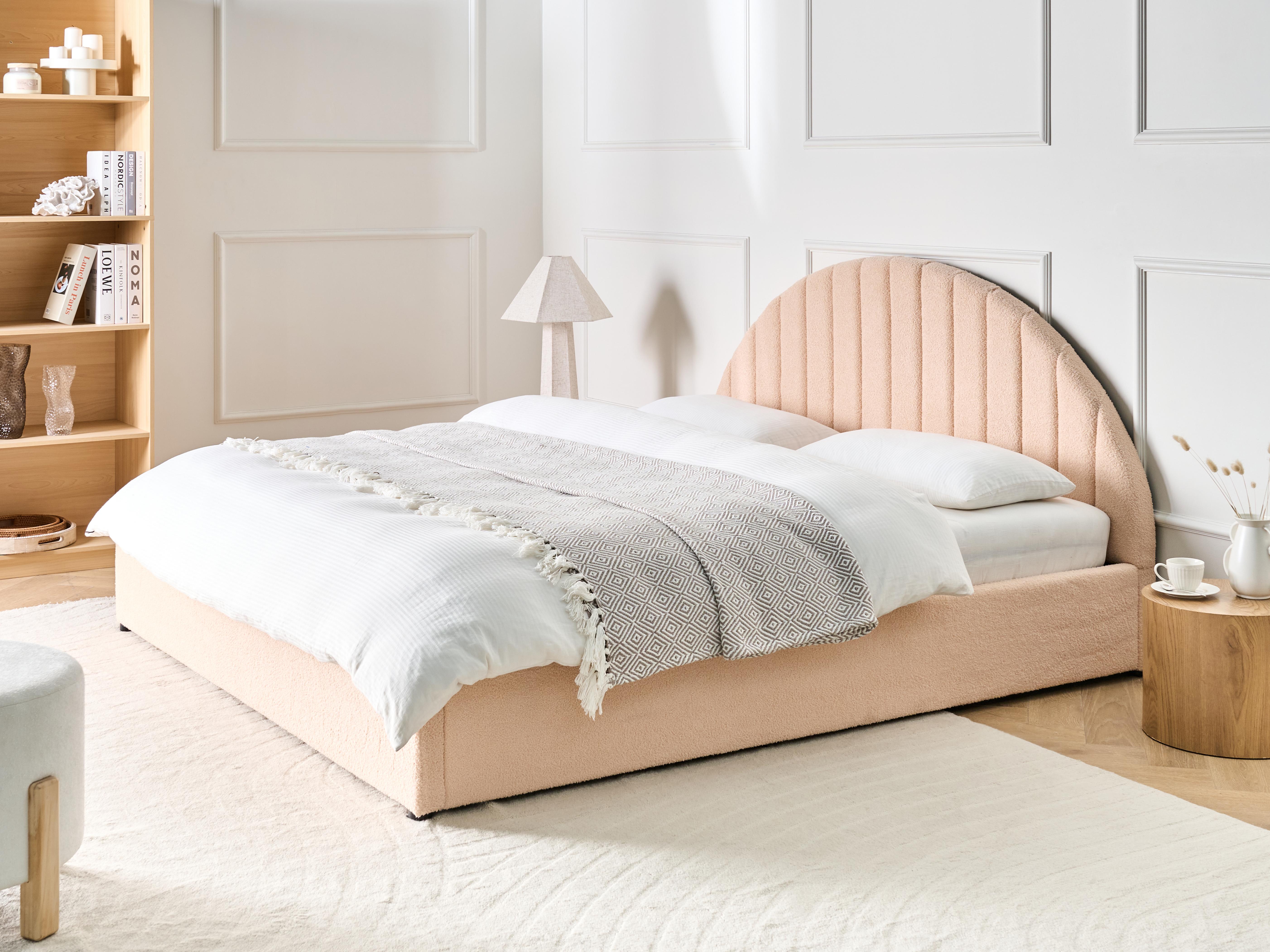 Bed met opbergruimte Bouclé CHADENET 180 x 200 cm Perzikroze