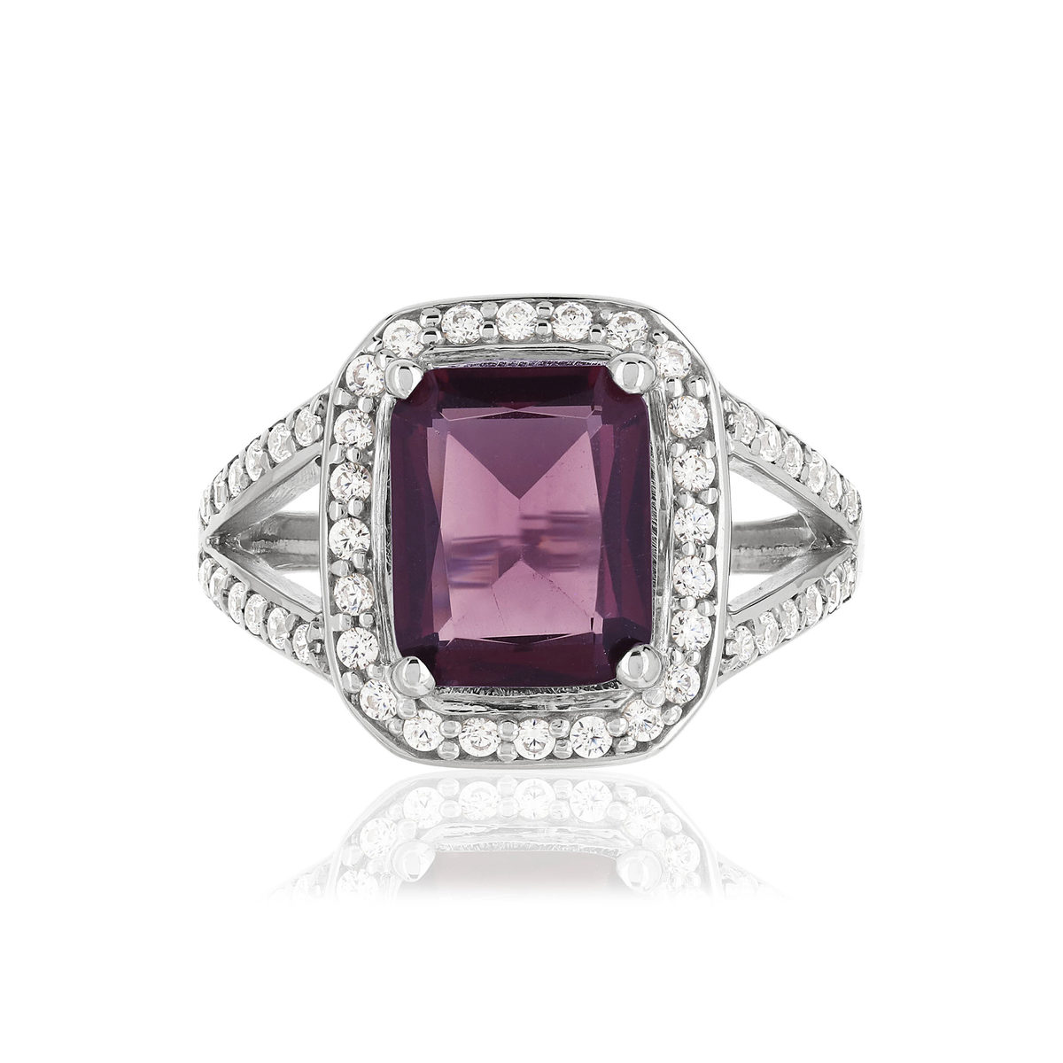 Bague argent 925 rectangle zirconias violet et blancs