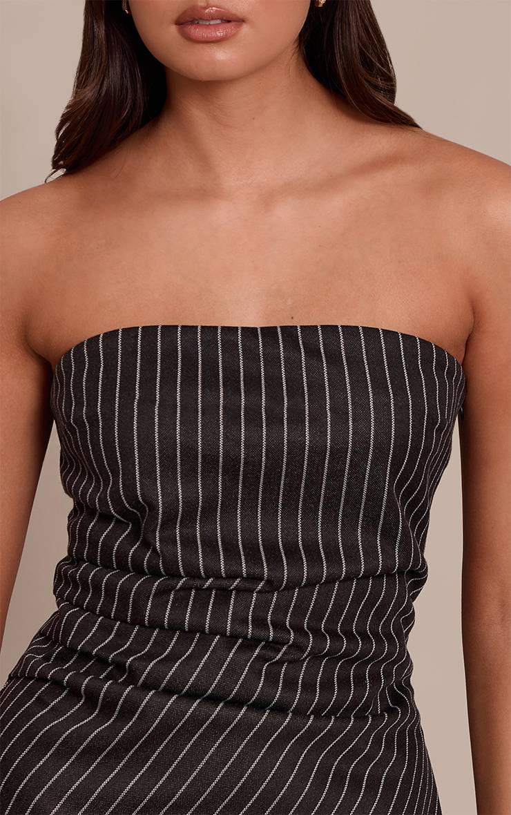Noir Robe Moulante Bustier À Rayures Tennis Brossées