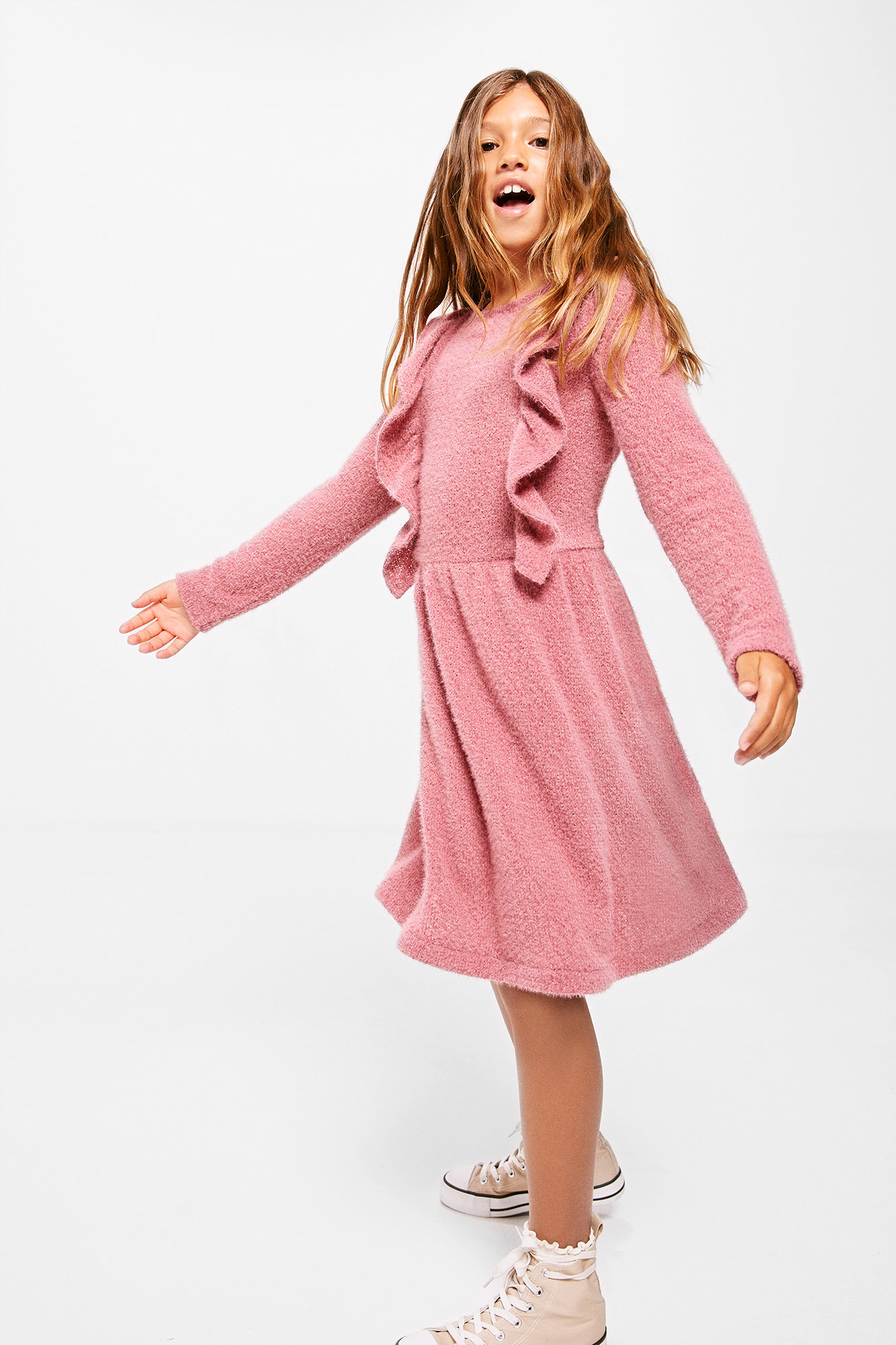 Vestido rosa com babados para meninas