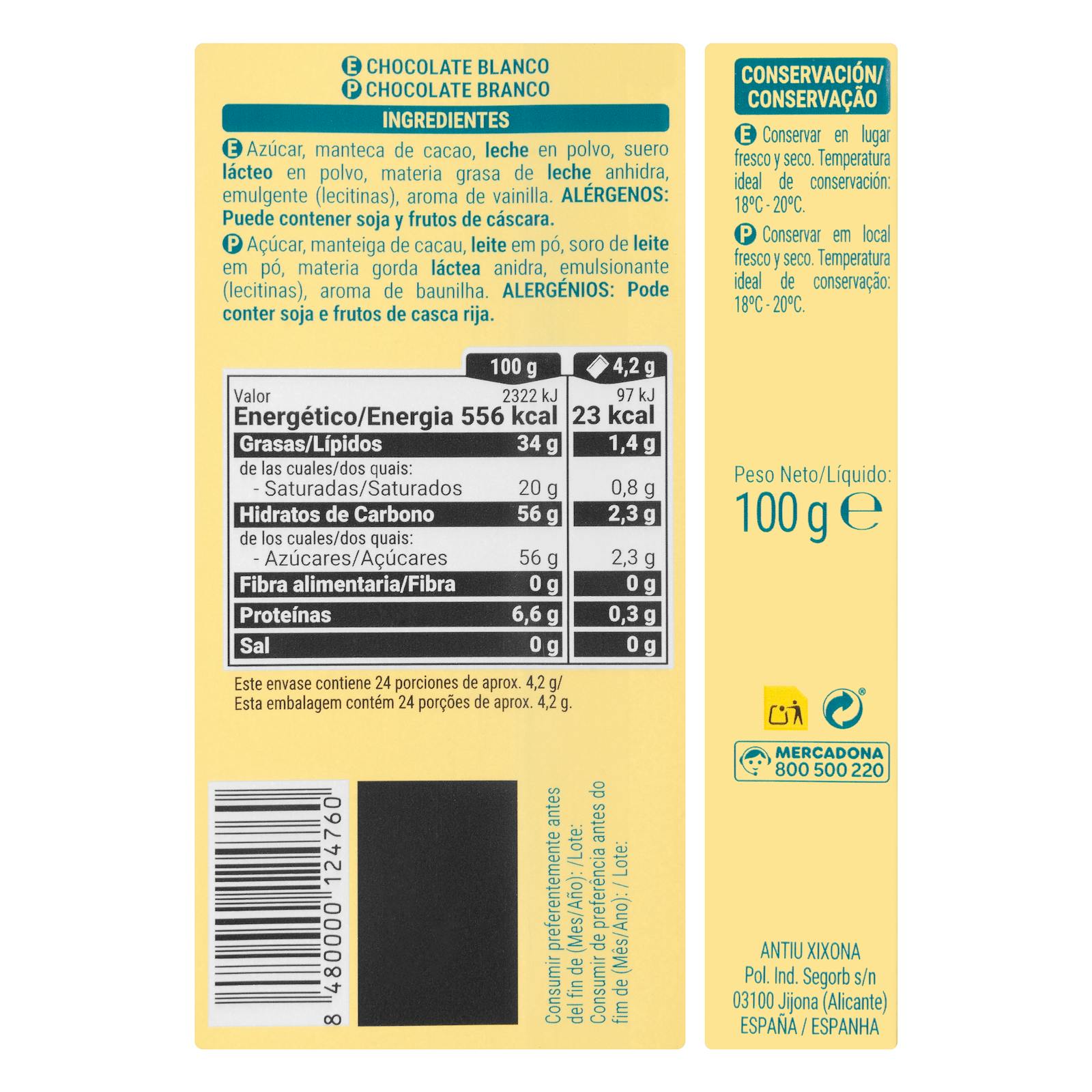 Chocolat blanc Hacendado