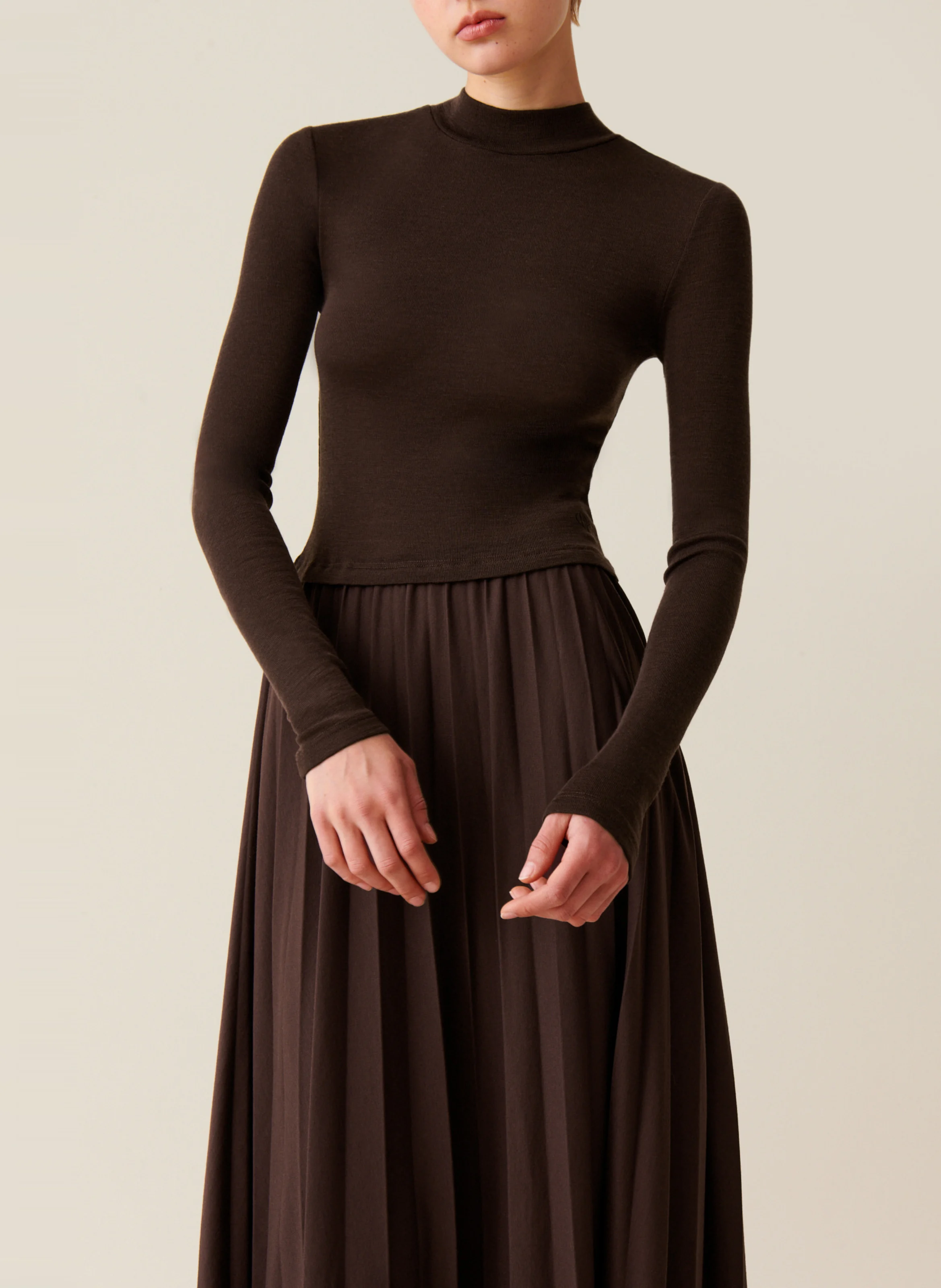 Robe long bi matières| Marron