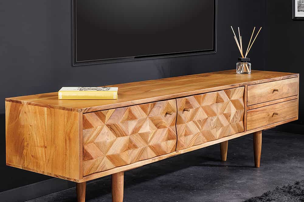 Massivholz TV-Lowboard ALPINE 145cm natur Akazie Retro Design honey finish