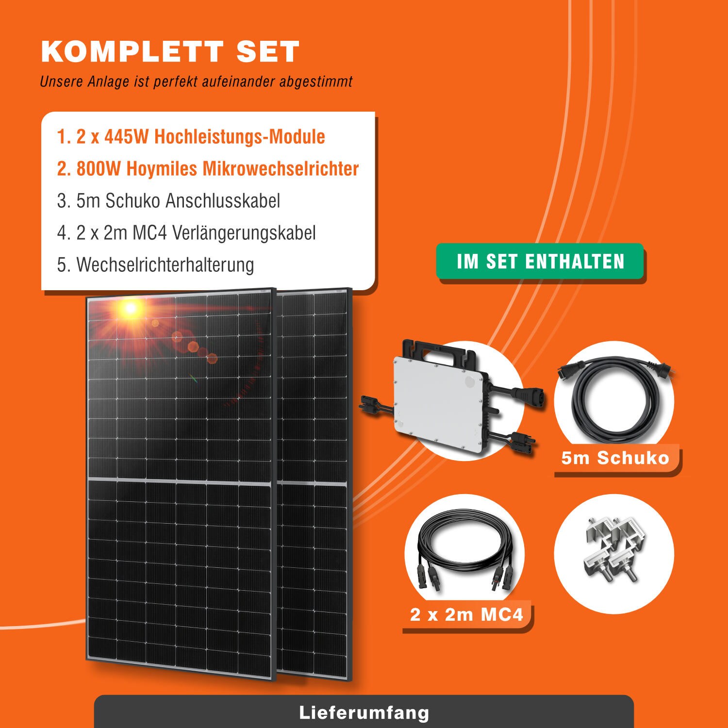 890W Balkonkraftwerk - bifaziale Solarmodule, Hoymiles HMS-800W Wechselrichter WiFi
