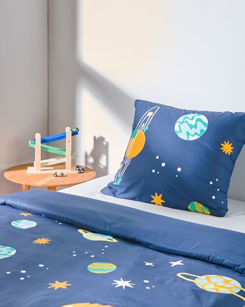 housse de couette - coton doux - 140 x 200 - bleu foncé planètes
