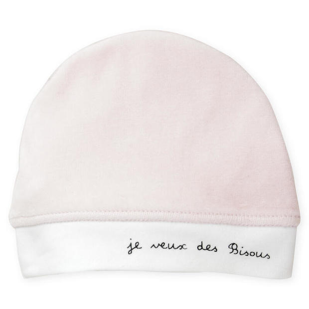 Bonnet de naissance en velours Bisous - Rose - TROIS KILOS SEPT